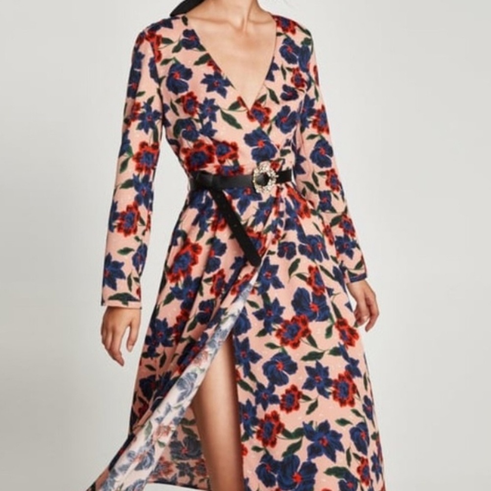 Zara floral wrap dress